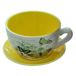 Keltainen Kahvikuppi -kukkaruukku